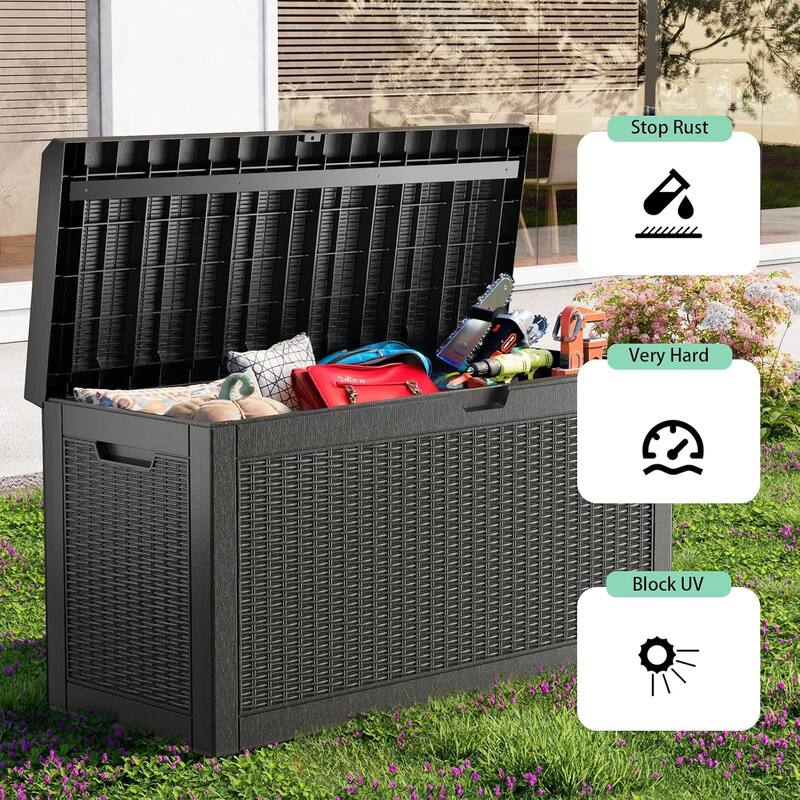 60-gallon outdoor storage resin deck case, weather-resistant and lockable (black)