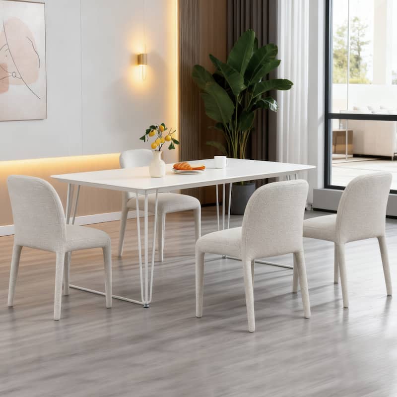 Modern 18" W Upholstered Dining Chair Fully Assembly Design Iron Legs - Set of 4 - Cream