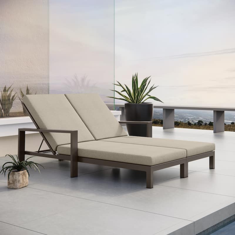 Benton Modern Aluminum Lounge Outdoor Double Chaise with Cushion - Bronze