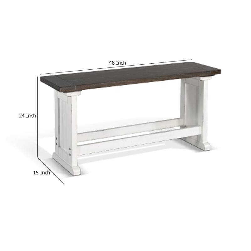 Orso Counter Height Dining Bench, Farmhouse Off White, Brown, 48 Inch