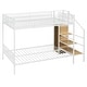 preview thumbnail 16 of 18, Twin Over Full Bunk Bed with Wire Shelving and Lateral Storage Ladder, Metal Bunk Bedframe with Bulit-in Wardrobe and Slats