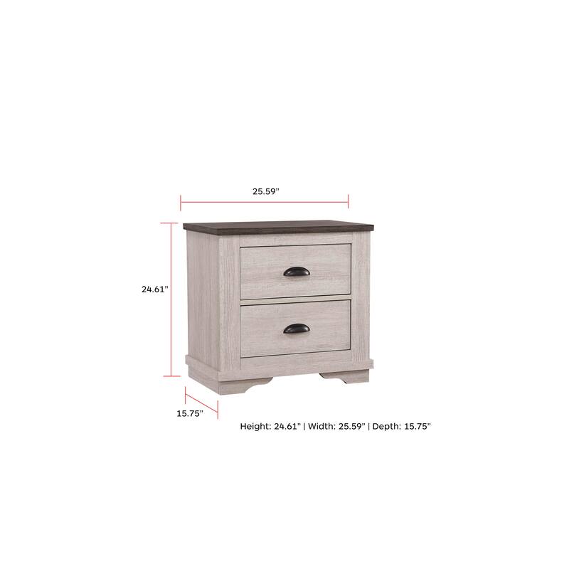 1pc Contemporary Two-Drawers Nightstand Bed Side Cabinet Wooden Furniture Rustic Chalk Gray Color