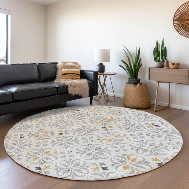 Premium Washable Super Soft Transitional Medallions Mayfield Rug - Silver - 8' x 8'