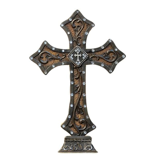 M&F Western Statue Cross Classic Rhinestones Country Old Brown - Bed ...