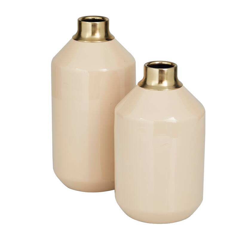 Metal Vase with Gold Rims (Set of 2) - Cream, Blue, Yellow, Red