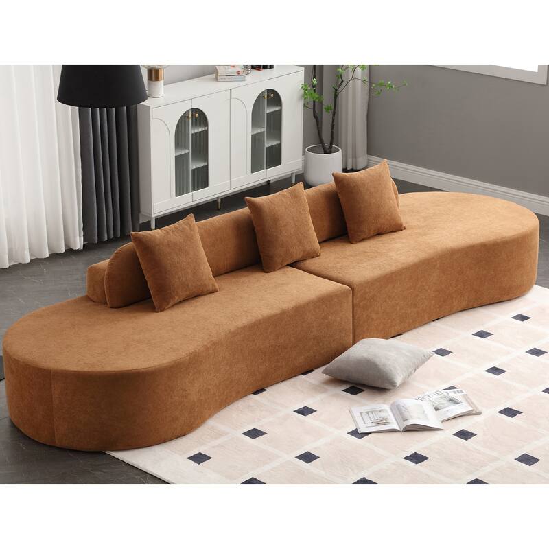 Curved Combination Sofa Set, Terrycloth Fabric, Cloud Comfort, 3 Pillows Included - Brown - Symmetrical