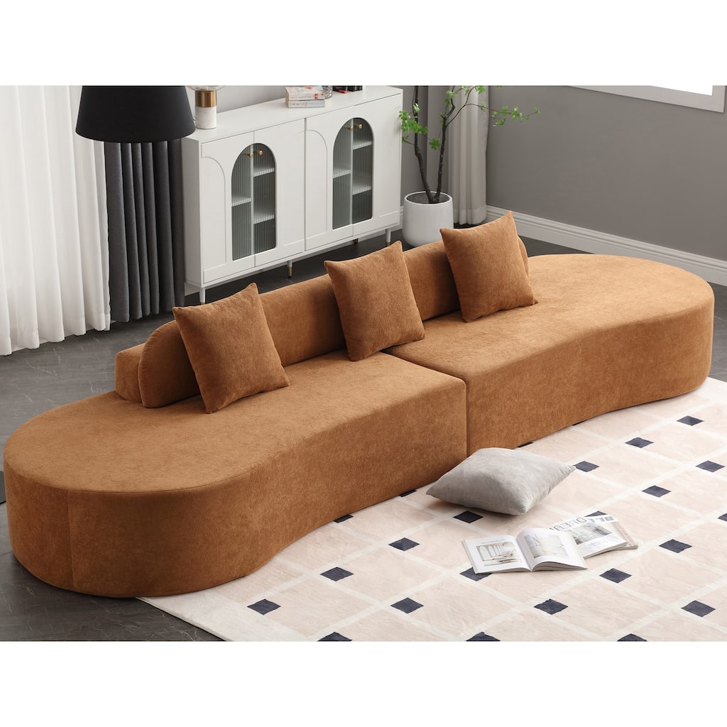 Modern Curved Combination Sofa, Polyester, Brown, No Assembly Required
