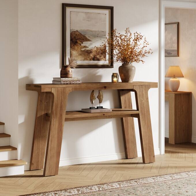 47.24'' Small Solid Wood Console Table, 2-Tier Rustic Entryway Table