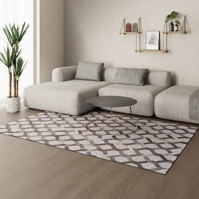 Canady Handmade Leather Trellis Area Rug, Gray/Warm Taupe