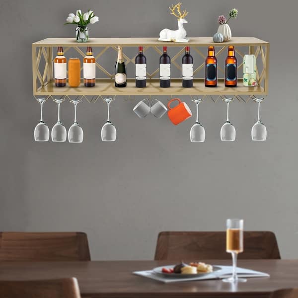Wine Rack Floating Shelves WallMounted Inverted Wine Glass Rack Bed