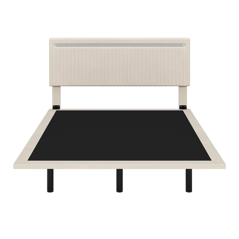 Upholstered Platform Bed with RGB Sensor Lights & Vertical Channel Design - No Box Spring Needed