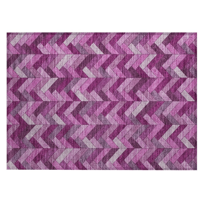 Machine Washable Indoor/ Outdoor Modern Chevron Chantille Rug