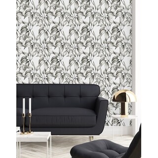Black and White Leaves Wallpaper - Bed Bath & Beyond - 35646668