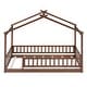 preview thumbnail 40 of 71, Kids Bed Frame, House Shape Floor Platform Bed Frame, Twin/Full Size Wood Bed with Fence for Child/Teens/Girls/Boys