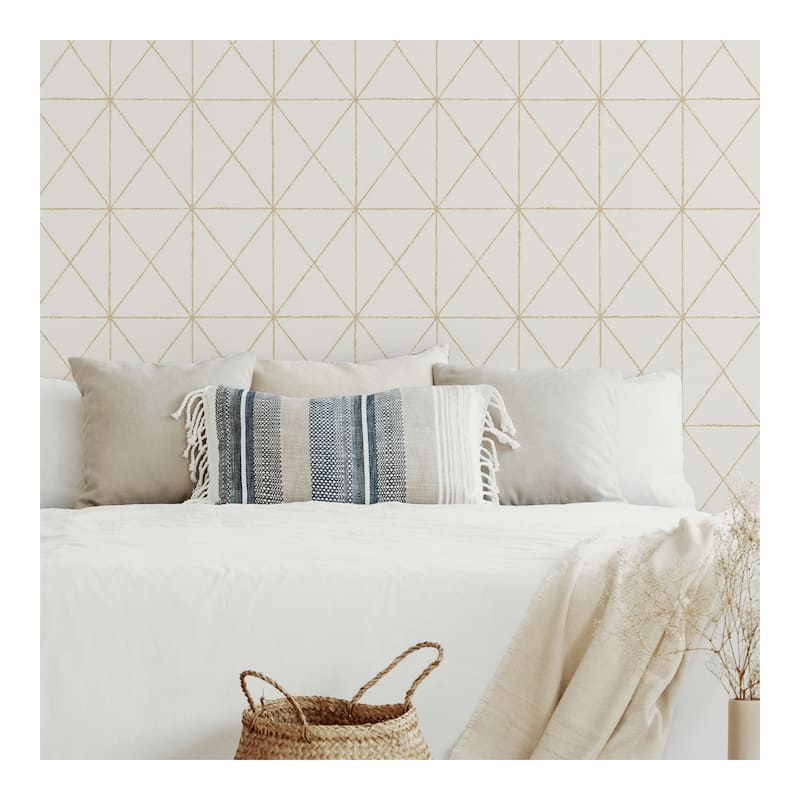 NuWallpaper White & Gold Get In Line Peel & Stick Wallpaper - 216in x 20.5in x 0.025in