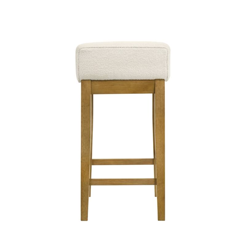 Annikah Low-Back Boucle Bar Stool, Counter Height Kitchen Barstool with Wood Legs