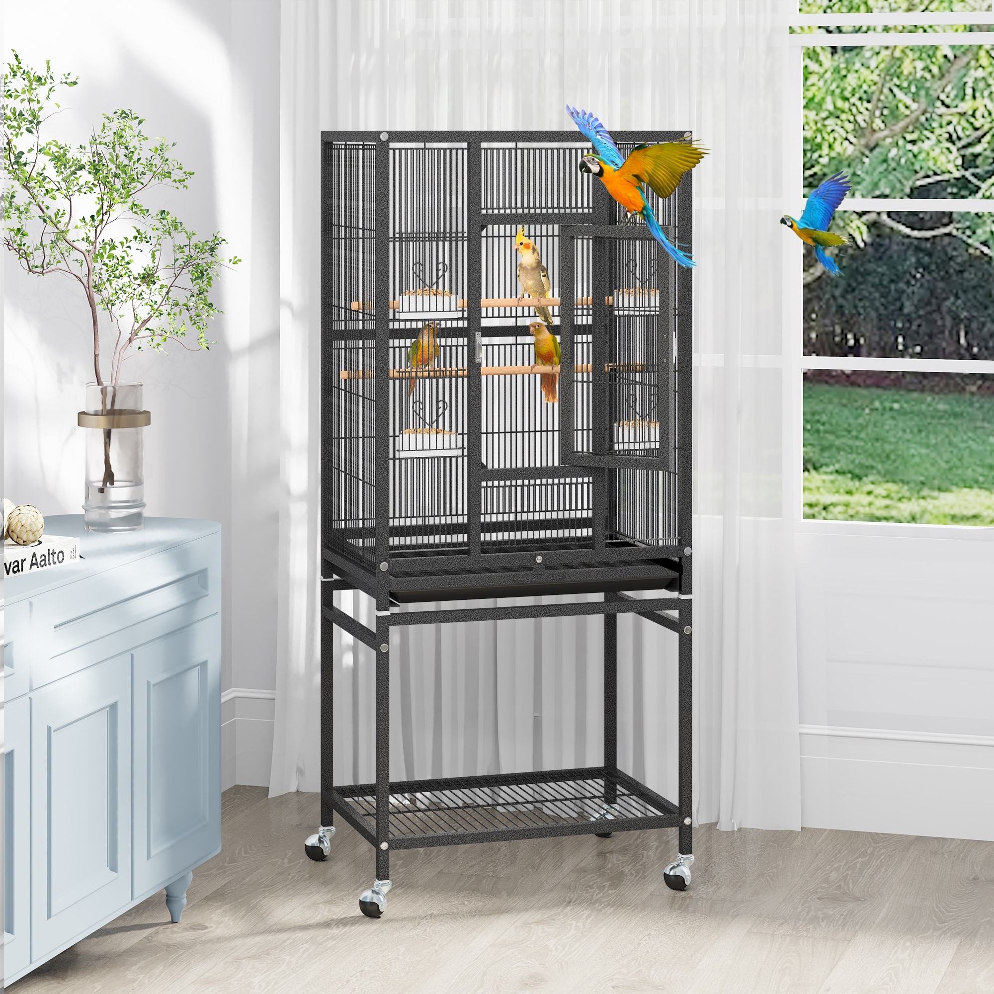 Parakeet cage top with stand