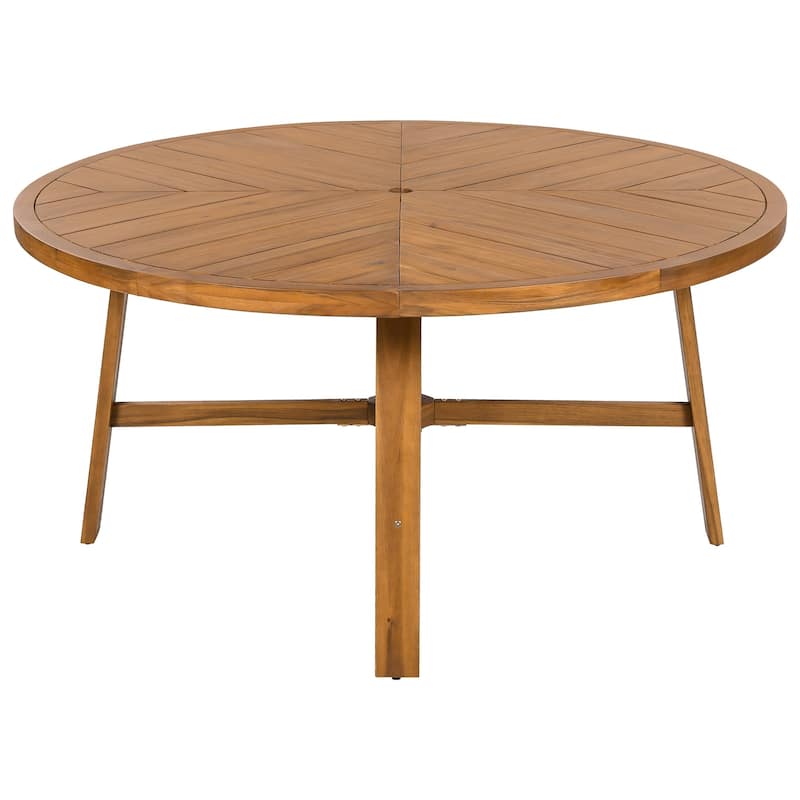 5-Piece Outdoor Acacia Wood Round Dining Set with 4 Armchairs, Cushion