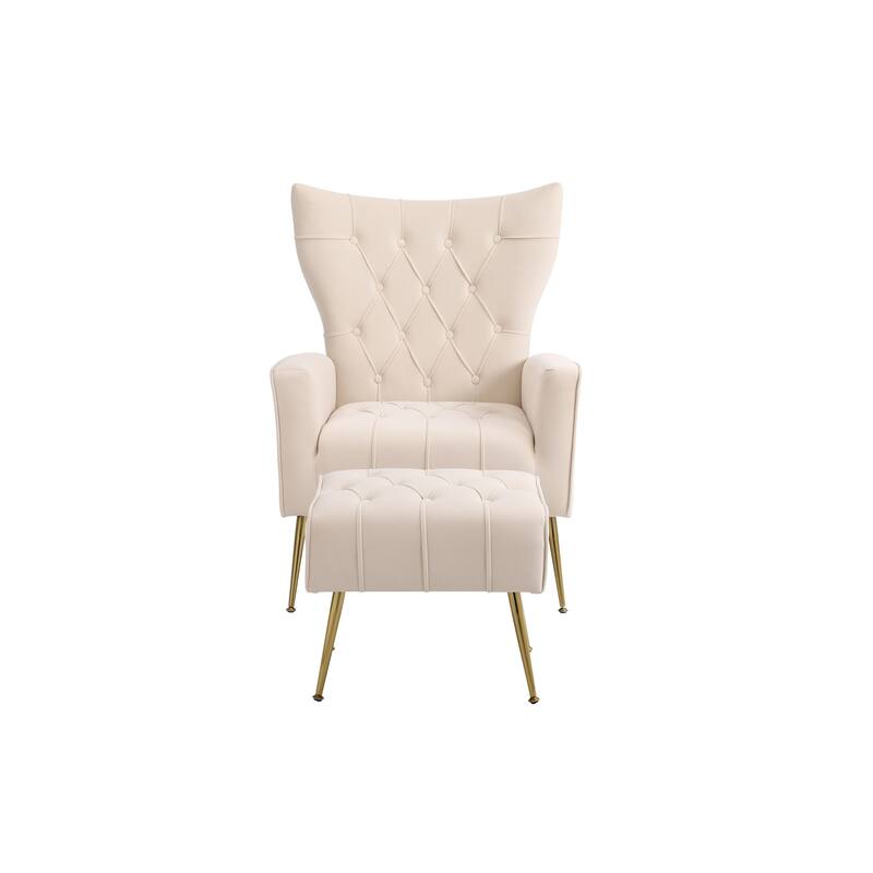 Modern Accent Chair with Ottoman, Comfy Armchair - Beige