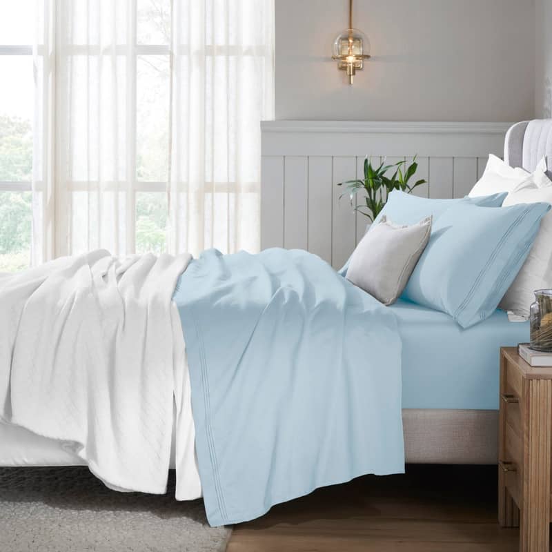 Superior Egyptian Cotton 650 Thread Count Deep Pocket Solid Sheet Set - Full - Baby Blue