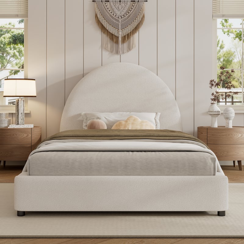 Christopher Knight Home - Luis Boucle Upholstered Bed Frame with Half-Round Headboard