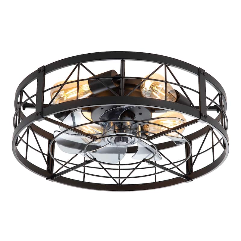 20" 7-Blade Flush Mount Caged Ceiling Fan with Light Remote