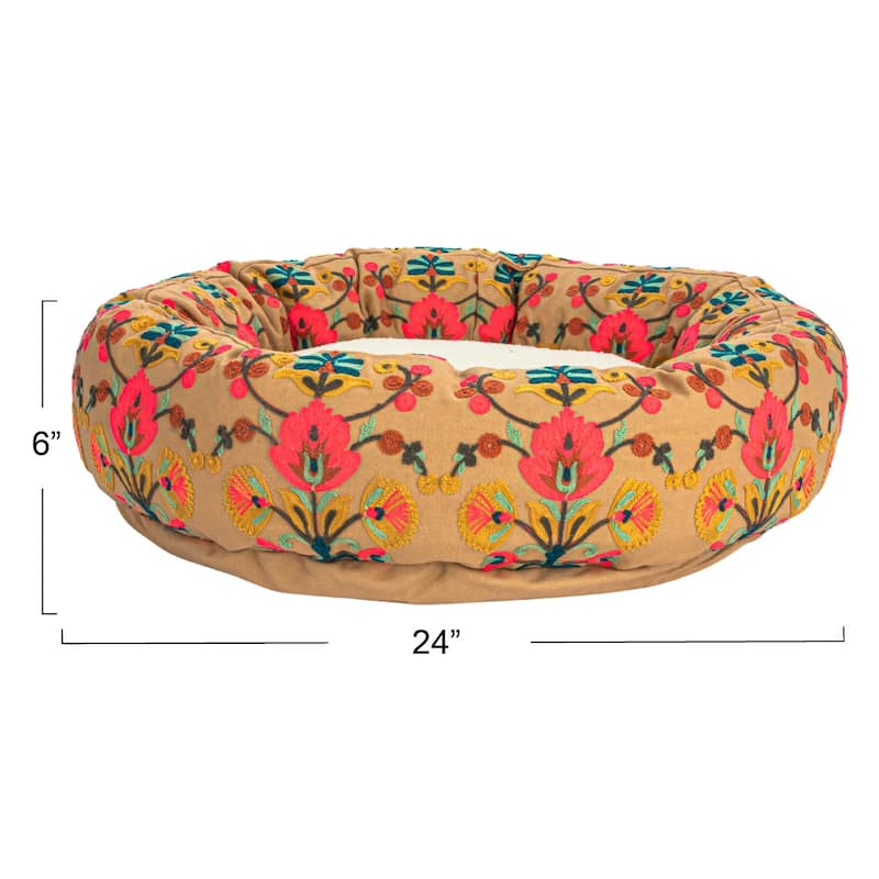 Cotton and Sherpa Pet Bed with Floral Design