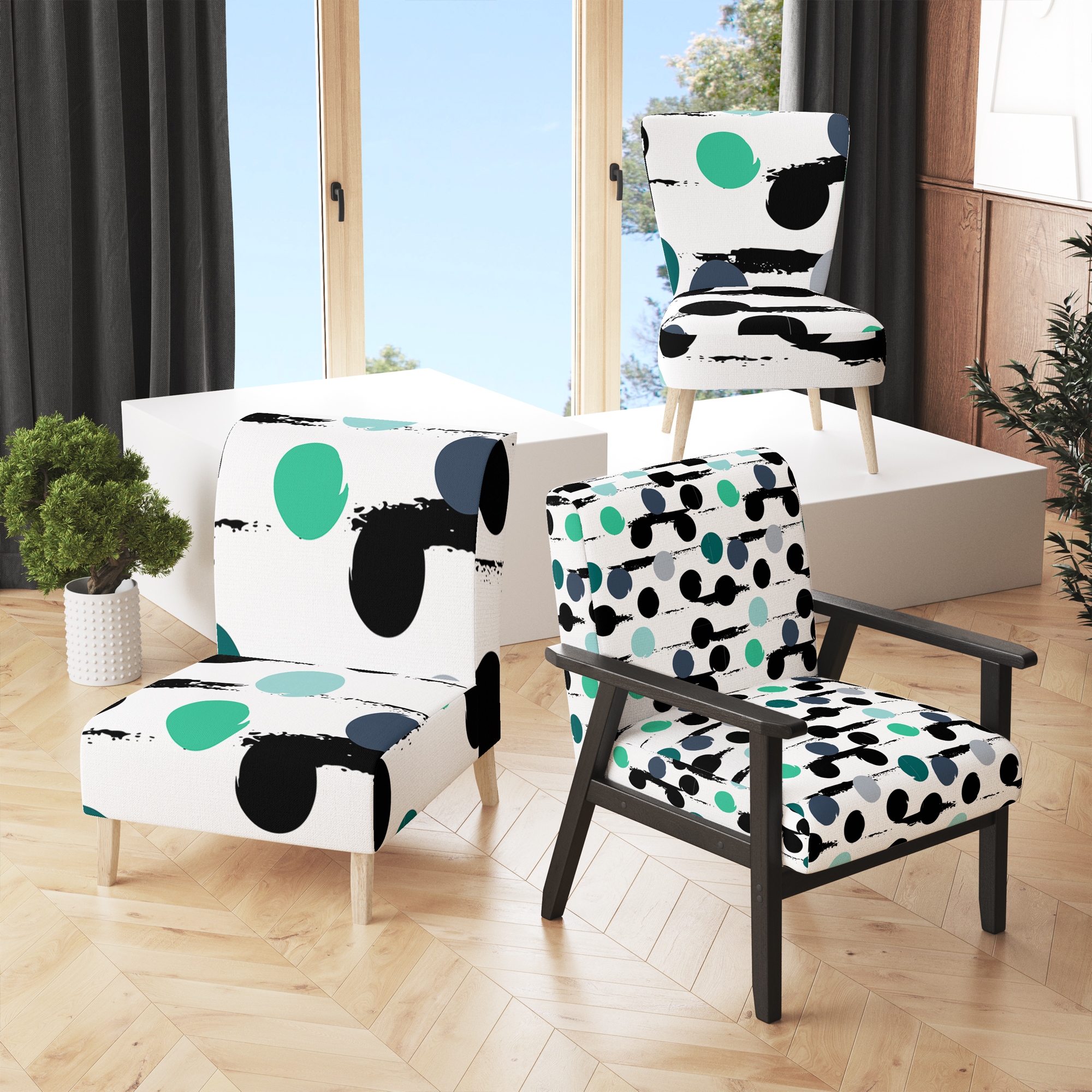 Black and white print accent chair outlet
