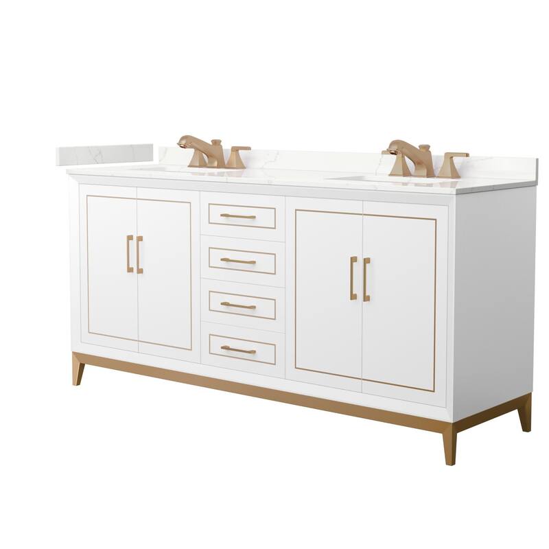 Wyndham Collection WCH515172D-QTZ-US3MXX Marlena 72" Free Standing - White / Giotto Quartz Top / Satin Bronze Hardware