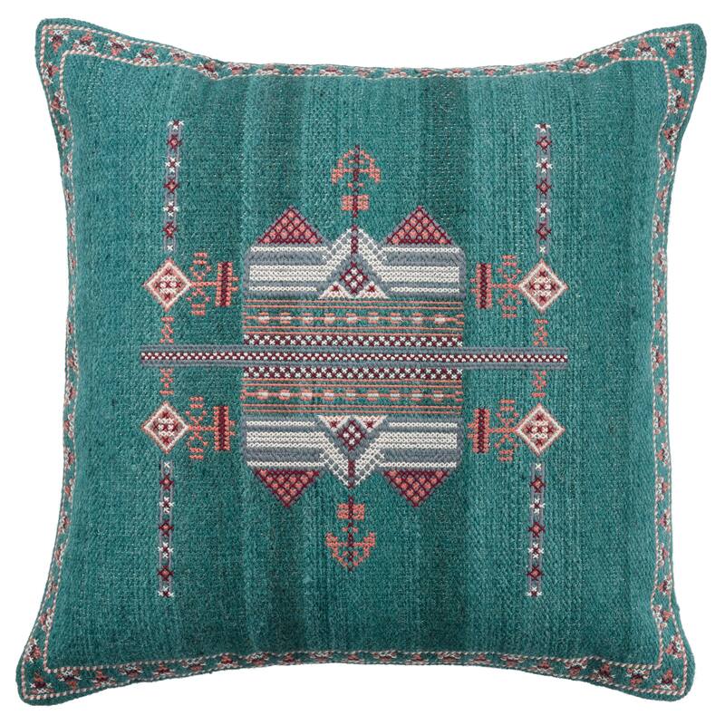 Lyana Tribal Pillow - 24"X24" Polyester Fill - Teal/Terracotta