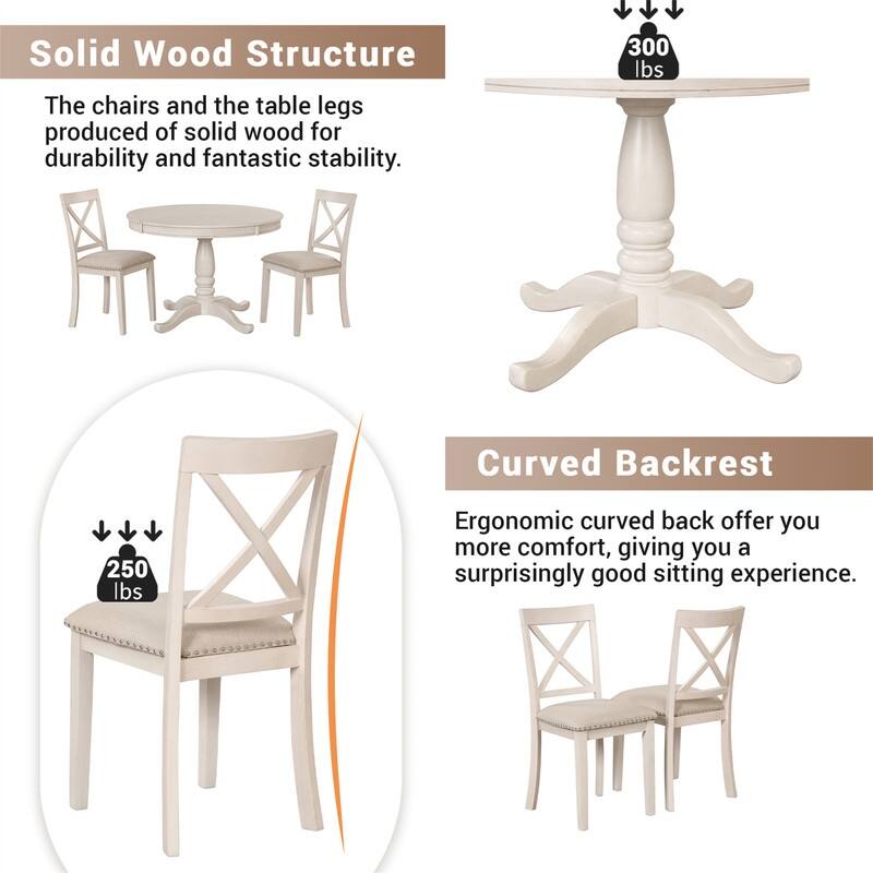 Modern Dining Table Set for 4,Round Table and 4 Kitchen Room Chairs,5 Piece Kitchen Table Set for Dining Room,Breakfast Nook