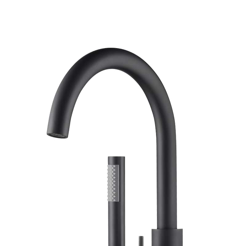 Highflow Freestanding Tub Filler with Swivel Spout and Handshower Matte Black