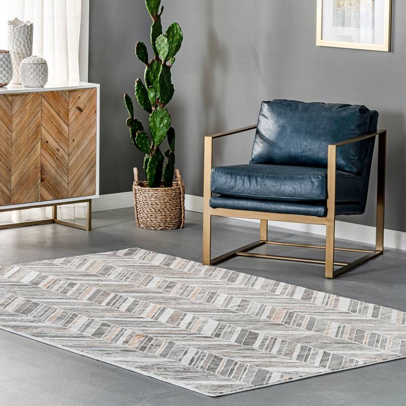 Nuloom Masha Modern Abstract Chevron Area Rug - 2'8" x 8' Runner - Beige