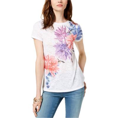 I.N.C Womens Floral Graphic T-Shirt,, White, Small