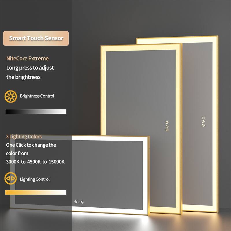 Gold Aluminium Alloy Frame Illuminated LED Bathroom Mirror