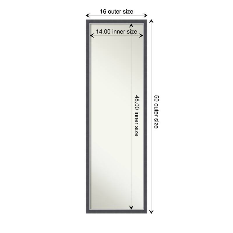 Non-Beveled Full Length On The Door Mirror - Eva Frame - Eva Black Silver Thin - Outer Size: 16 x 50 in