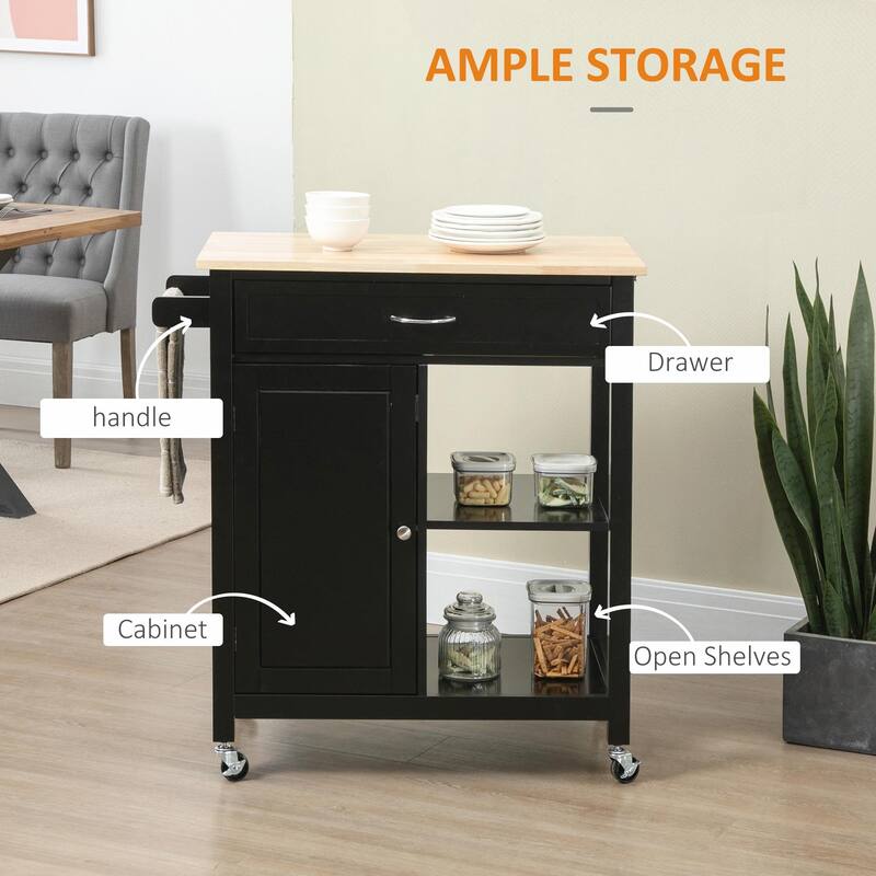 Rolling Kitchen Island Cart with Solid Wood Top and Drawer