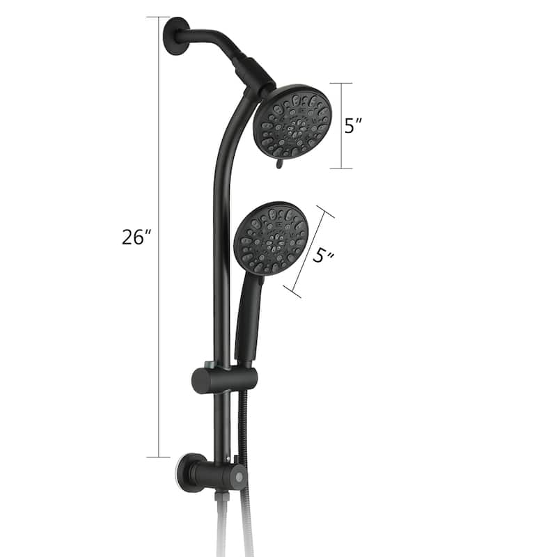 Drill-Free Stainless Steel Slide Bar Combo Rain Showerhead 7-Setting Hand, Dual Shower Head Spa System (Rough-in Valve Included)