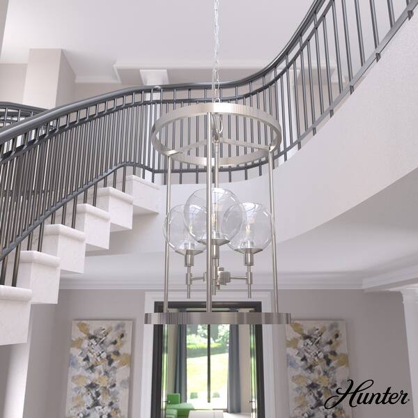 slide 2 of 10, Hunter Xidane Lantern Pendant - Entry, Dining Room - Glam, Contemporary, Lantern 3-Light - Brushed Nickel