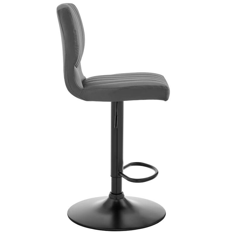 25" Adjustable Swivel Bar Stool with Faux Leather Seat and Matte Black Iron Frame for Kitchen - 46”H x 17”W x 21”D