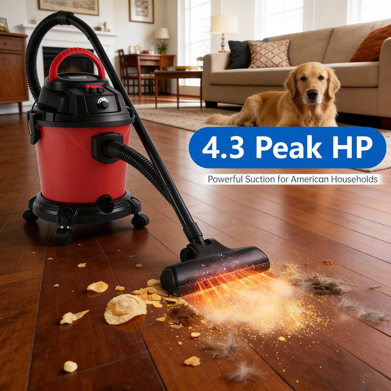 Wet Dry Vac, 5 Gallon,4.3 Peak HP, 3 in 1 Shop Vacuum with Blowing Function, Wet/Dry Vacuum to Clean Floor