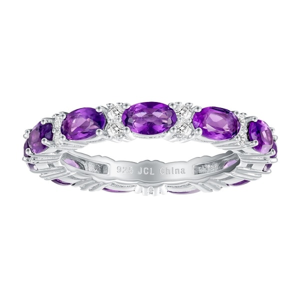 Oval-Cut Gemstones with White Zircon Eternity Ring, Sterling Silver. Opens flyout.