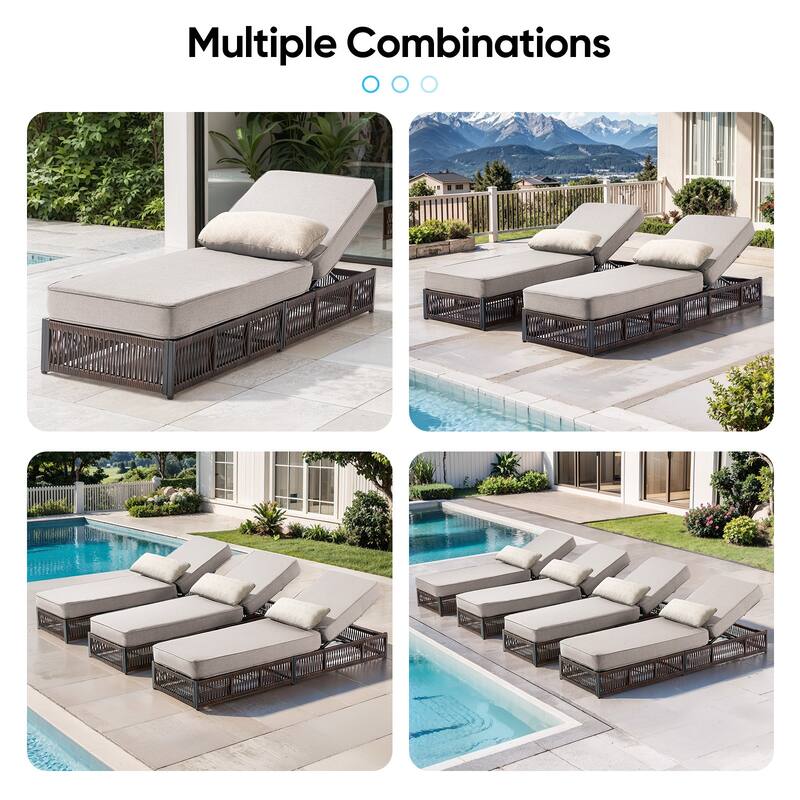 Pocassy 6 Pieces Patio Chaise Lounge Chair with Adjustable Backrest