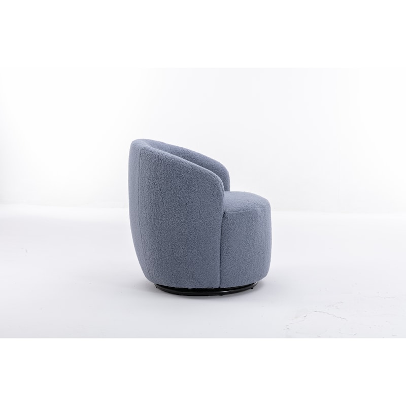 Light Blue Wool 25.6" Swivel Barrel Chair with Black Coating