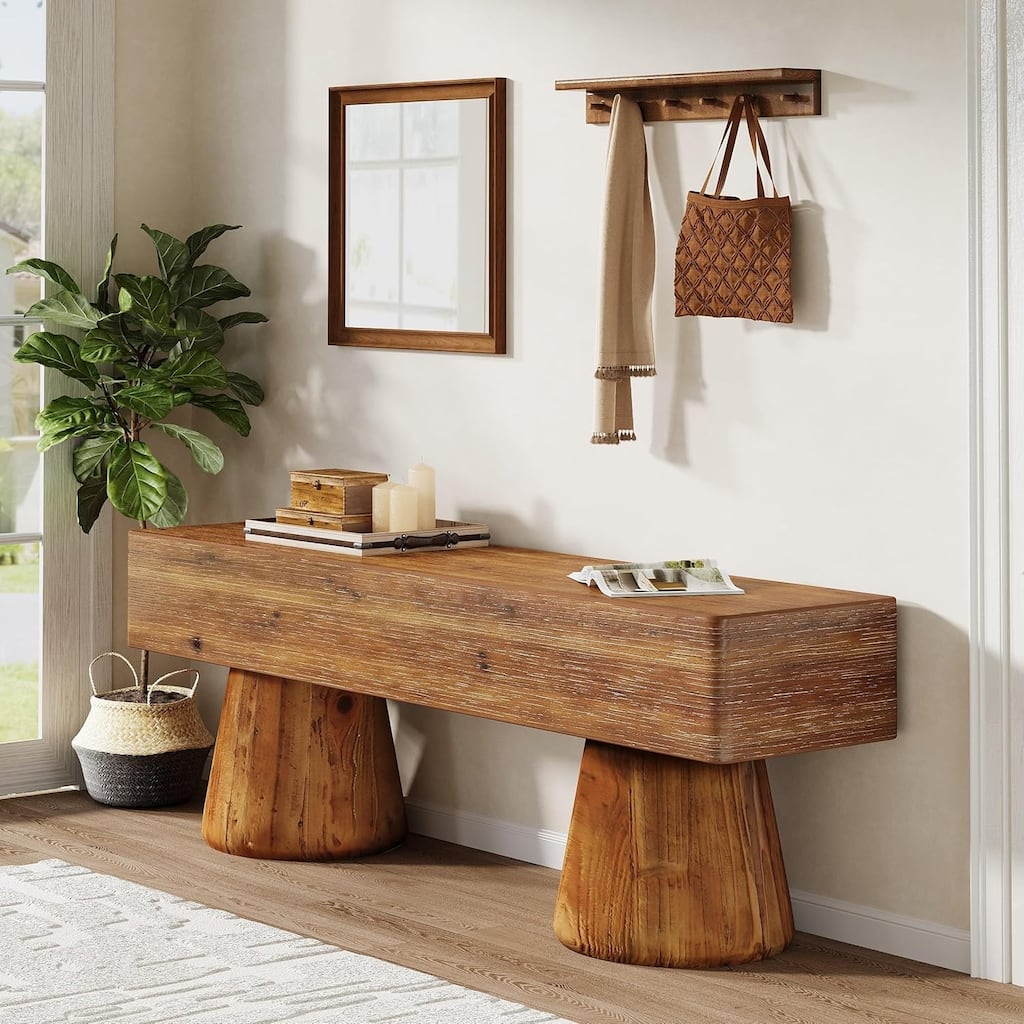 Solid Wood Entryway Shoe Bench, 47” Rustic End of Bed Bench