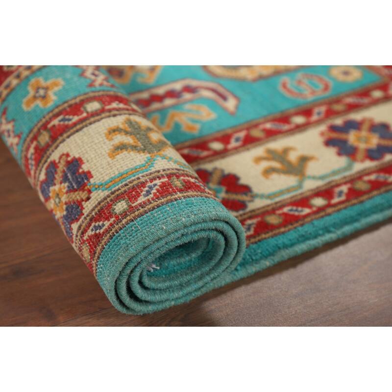 Turquoise Blue Kazak Accent Rug Handmade Wool Carpet - 3'4" x 5'1"