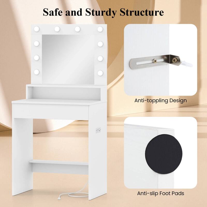 Costway Vanity Desk with Mirror and Lights with 3 Light Modes & - See Details