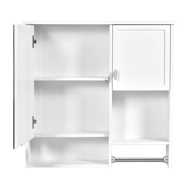 29" x 28" Over The Toilet Bathroom Storage Cabinet with Towel Bar Wall Mirror Cabinet with Closed Cupboard and Open Shelf