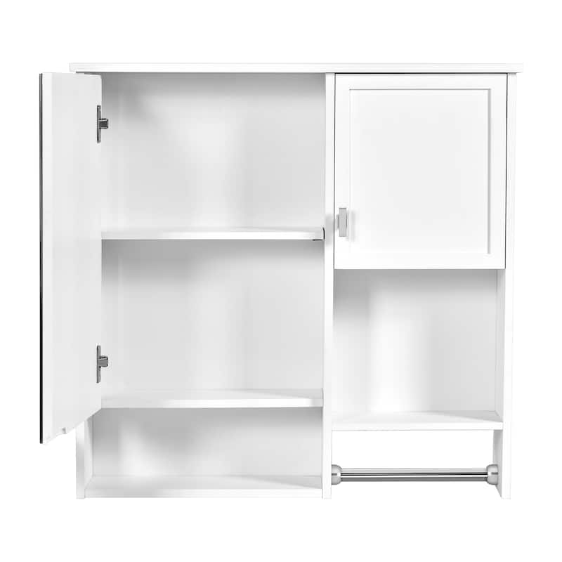 Wall Mounted Bathroom Storage Cabinet, Bathroom Medicine Cabinet with Mirror, Bathroom Wall Cabinet with Open Shelf & Towel Bar