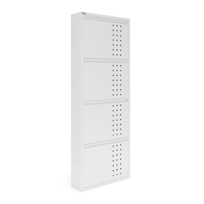 Antibacterial 4 Tier metal shoe cabinet front holes - 4-Tier - White
